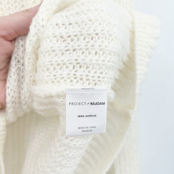 Project Naadam Womens Fall Preppy Open Knit Semi Sheer Sweater Size M‎ Ivory - Picture 4 of 5